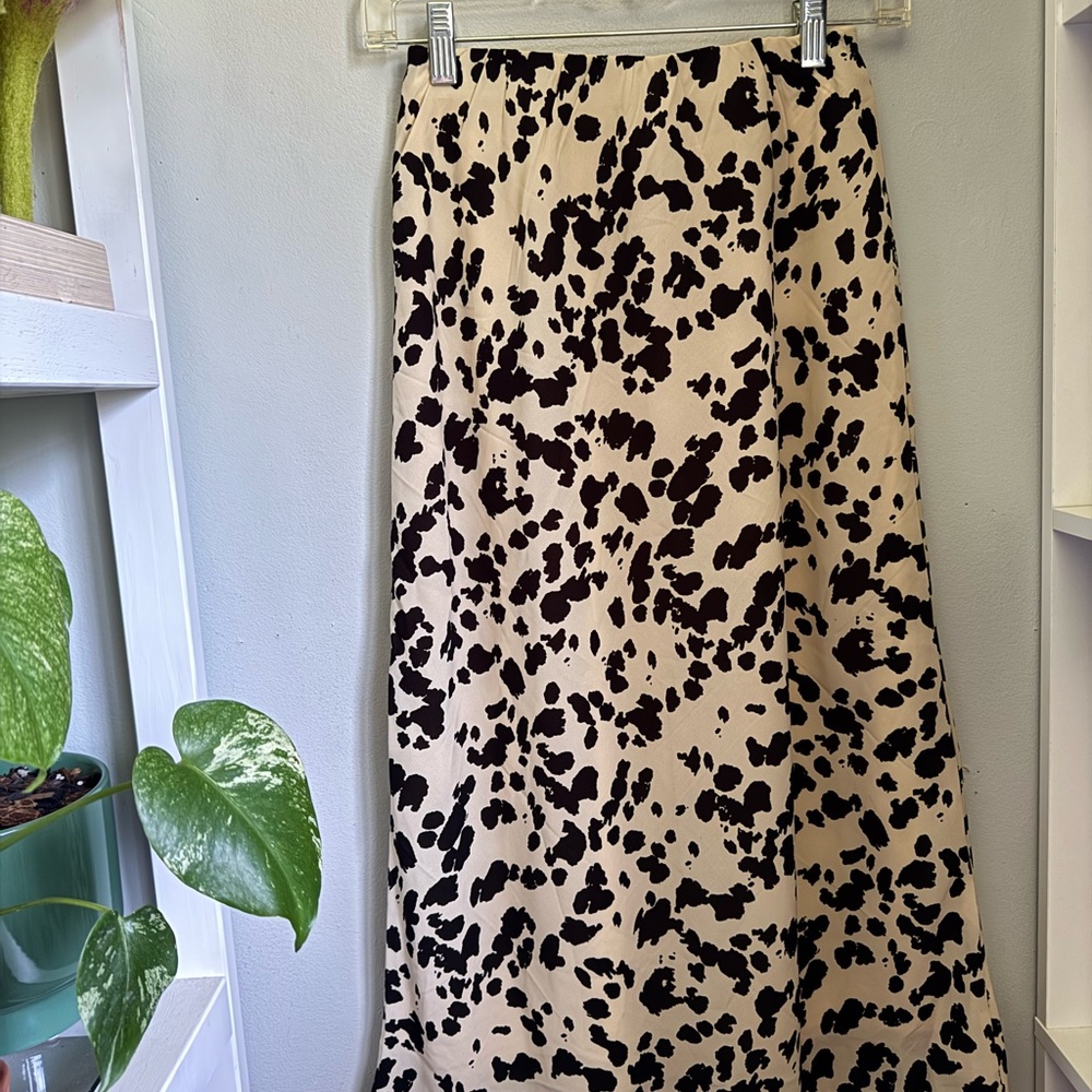 Japna Black and Cream Midi A-Line Skirt